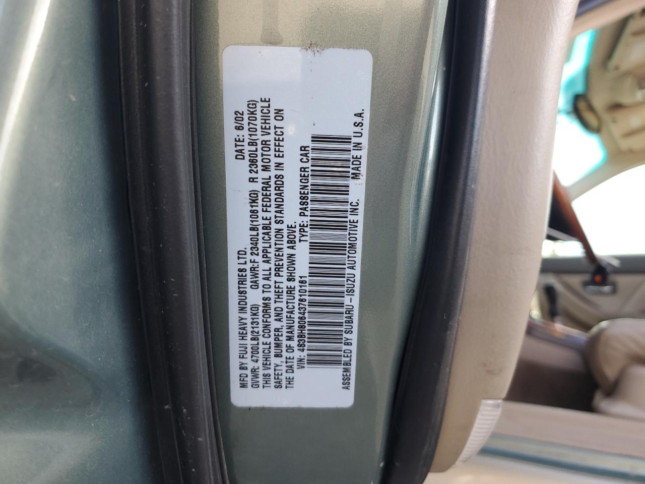 2003 Subaru Legacy Outback H6 3.0 Ll Bean VIN: 4S3BH806437610161 Lot: 56961175