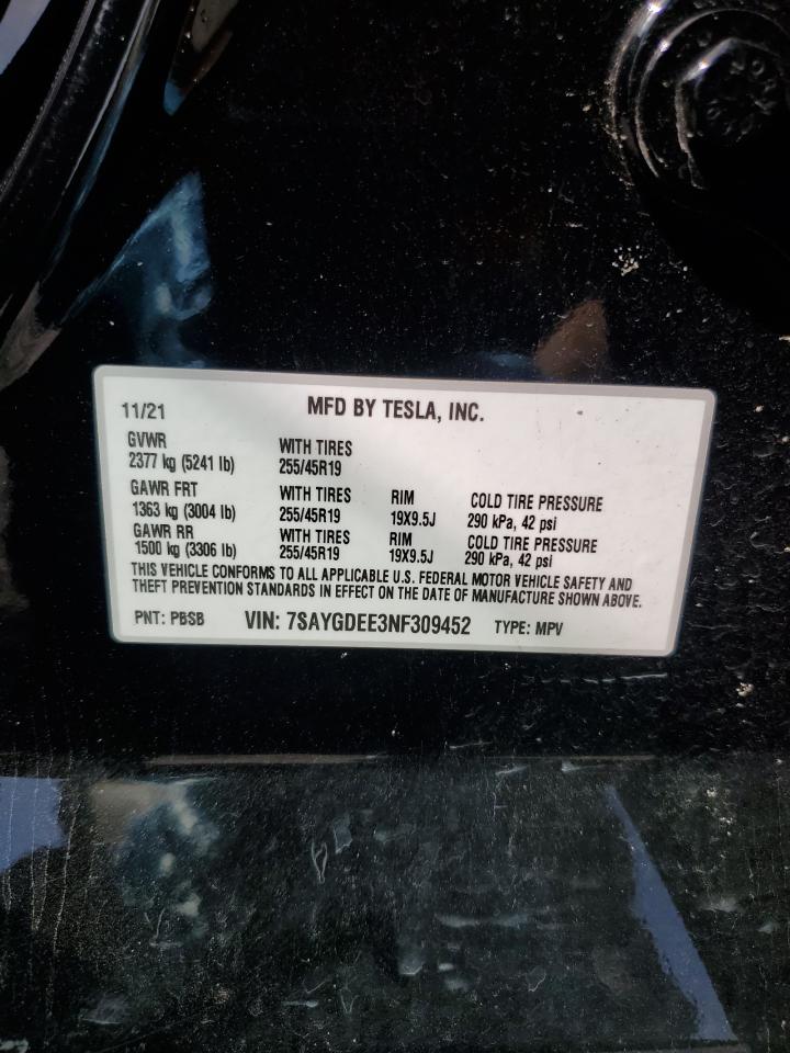 2022 Tesla Model Y VIN: 7SAYGDEE3NF309452 Lot: 57021695
