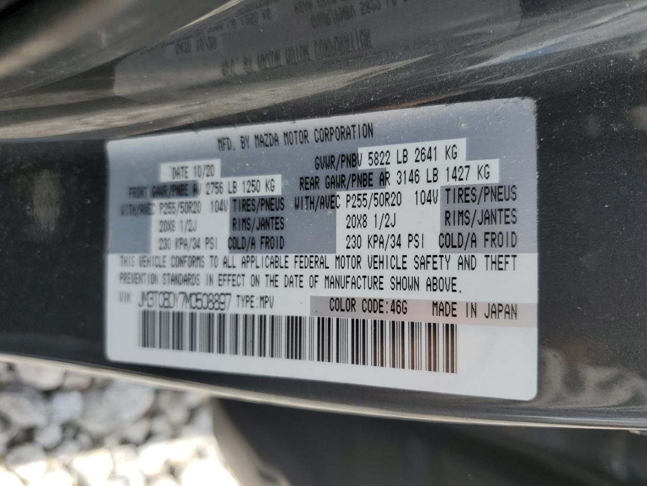 2021 Mazda Cx-9 Grand Touring VIN: JM3TCBDY7M0508897 Lot: 55645515