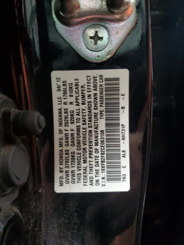 2012 Honda Civic Ex VIN: 19XFB2F82CE063108 Lot: 56839675