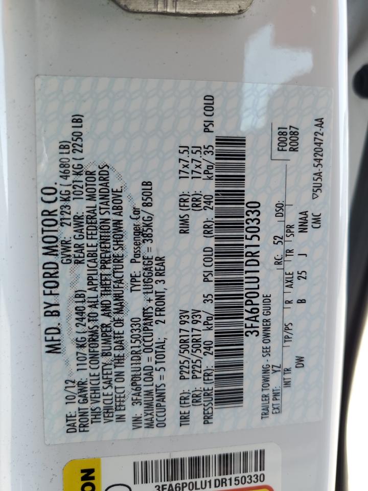 2013 Ford Fusion Se Hybrid VIN: 3FA6P0LU1DR150330 Lot: 55089285