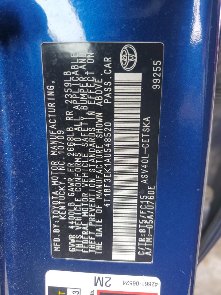 2010 Toyota Camry Base VIN: 4T1BF3EK1AU548520 Lot: 56502105
