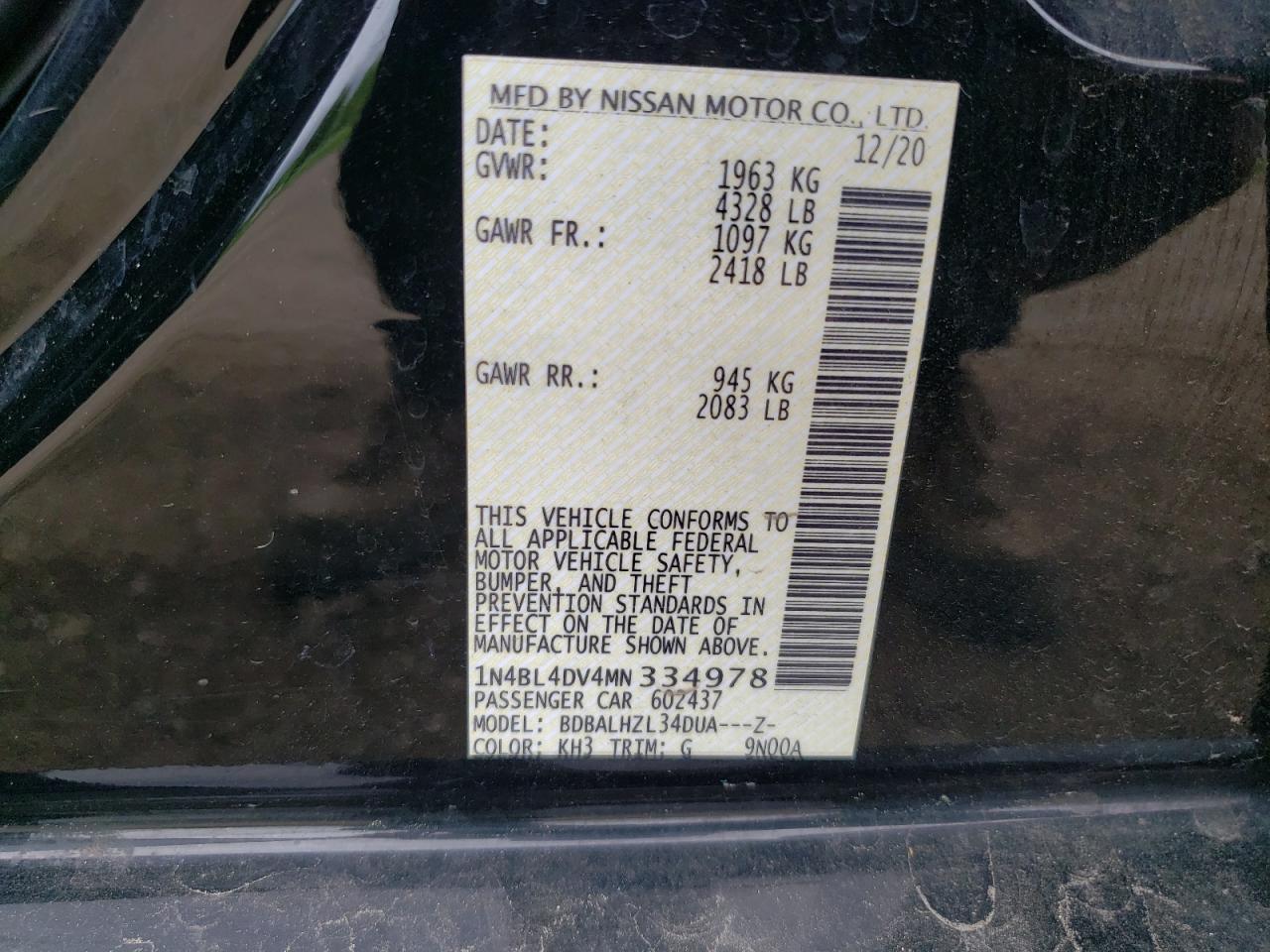 1N4BL4DV4MN334978 NISSAN ALTIMA 2021