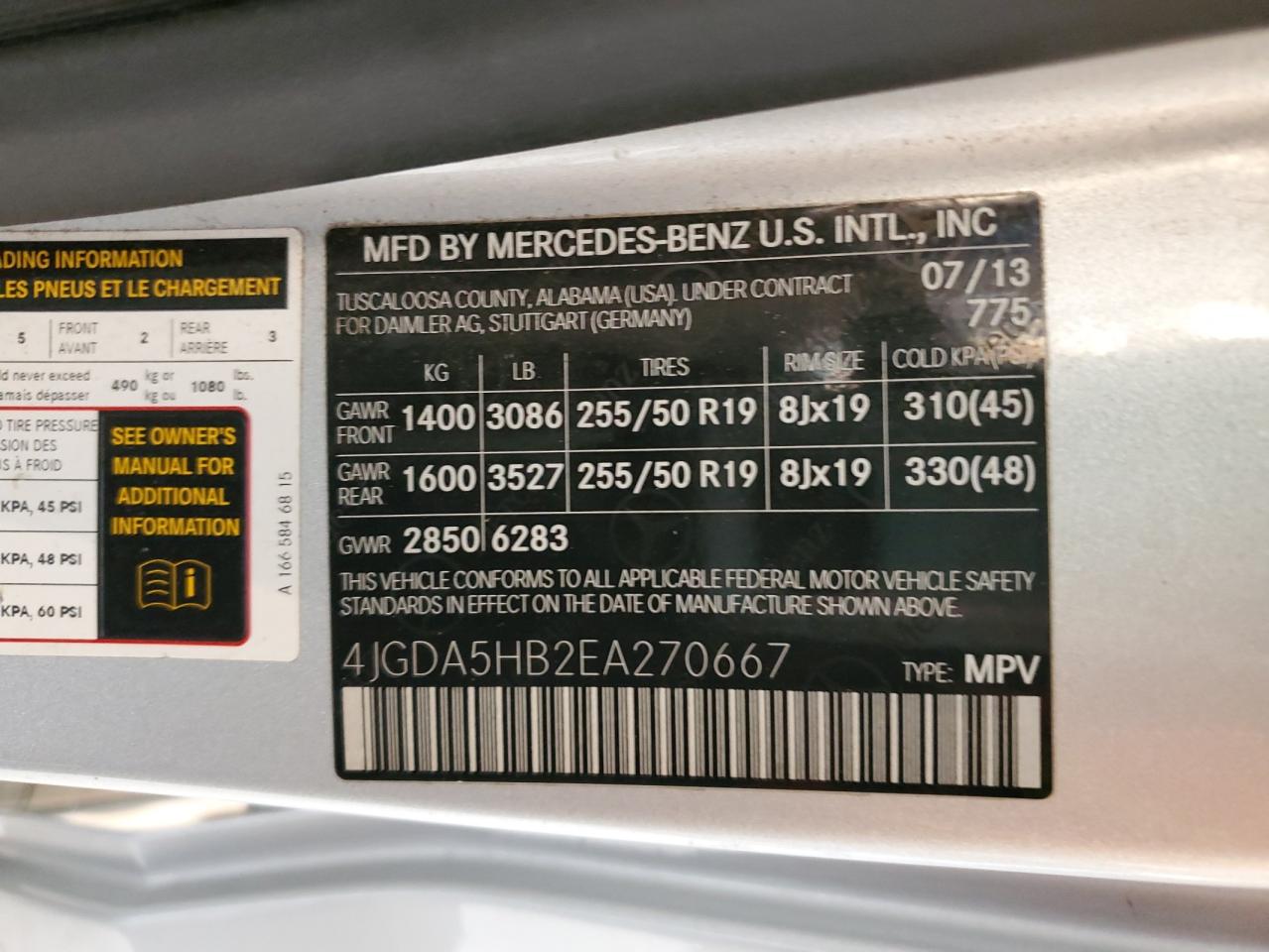 2014 Mercedes-Benz Ml 350 4Matic VIN: 4JGDA5HB2EA270667 Lot: 56003115