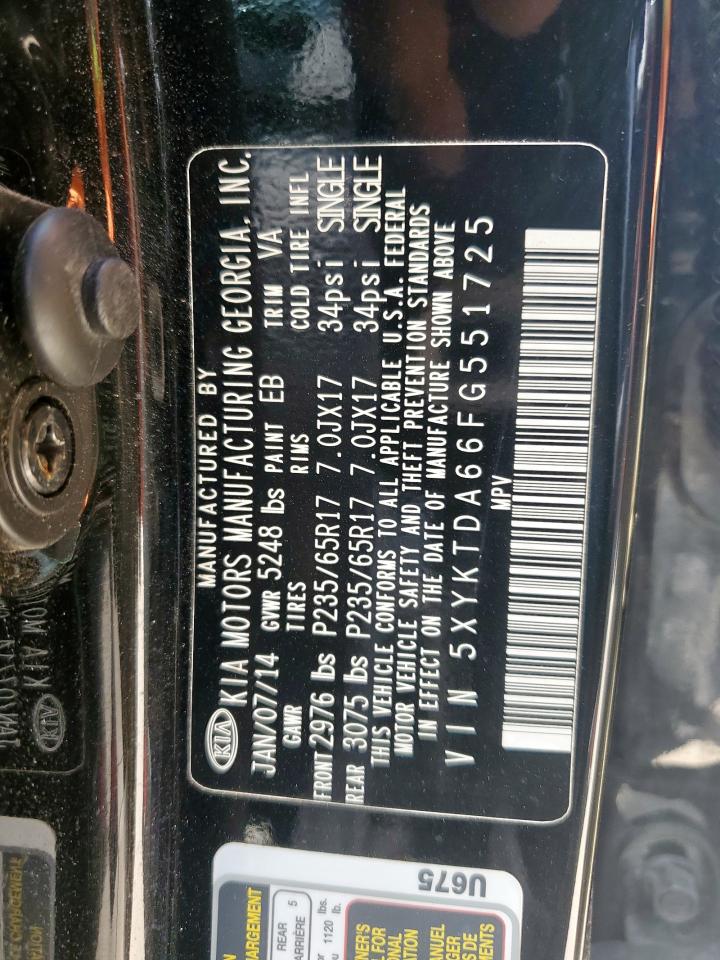 2015 Kia Sorento Lx VIN: 5XYKTDA66FG551725 Lot: 57431185