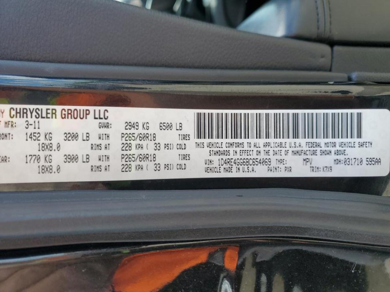 2011 Dodge Durango Crew VIN: 1D4RE4GG6BC654069 Lot: 55848165