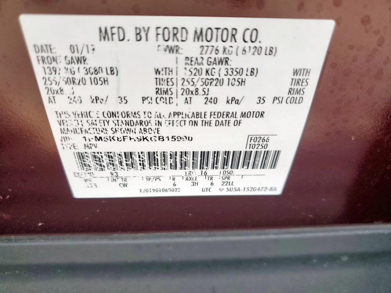 2019 Ford Explorer Limited VIN: 1FM5K8FH9KGB15990 Lot: 56604345