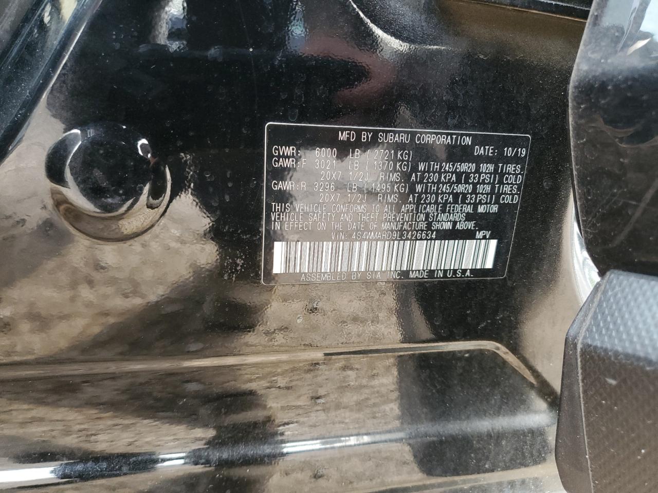 2020 Subaru Ascent Touring VIN: 4S4WMARD9L3426634 Lot: 56565085