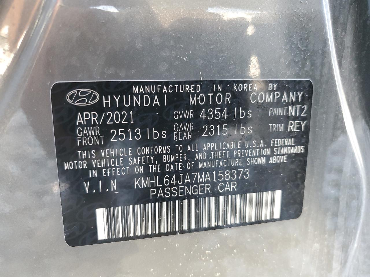 2021 Hyundai Sonata Sel VIN: KMHL64JA7MA158373 Lot: 55413385