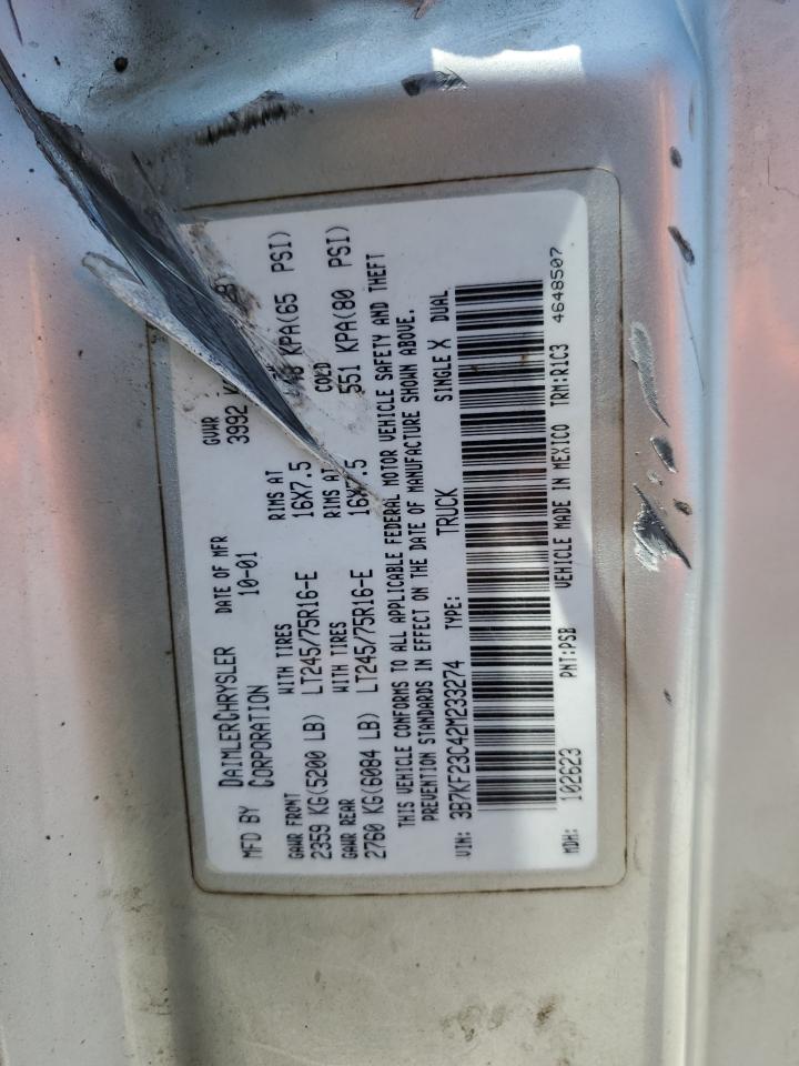 2002 Dodge Ram 2500 VIN: 3B7KF23C42M233274 Lot: 56241475