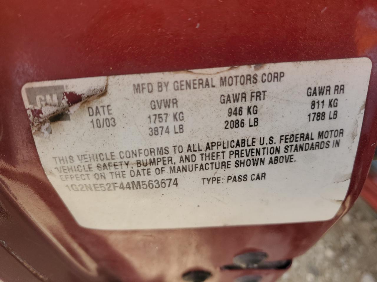 2004 Pontiac Grand Am Se VIN: 1G2NE52F44M563674 Lot: 56692715