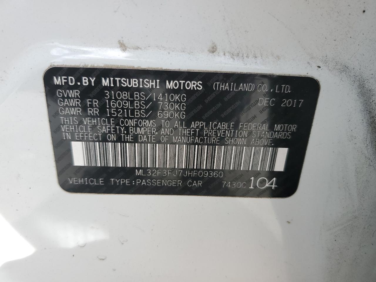 2018 Mitsubishi Mirage G4 Es VIN: ML32F3FJ7JHF09360 Lot: 54662515