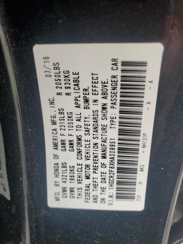 2017 Honda Accord Exl VIN: 1HGCR2F8XHA008951 Lot: 58899995