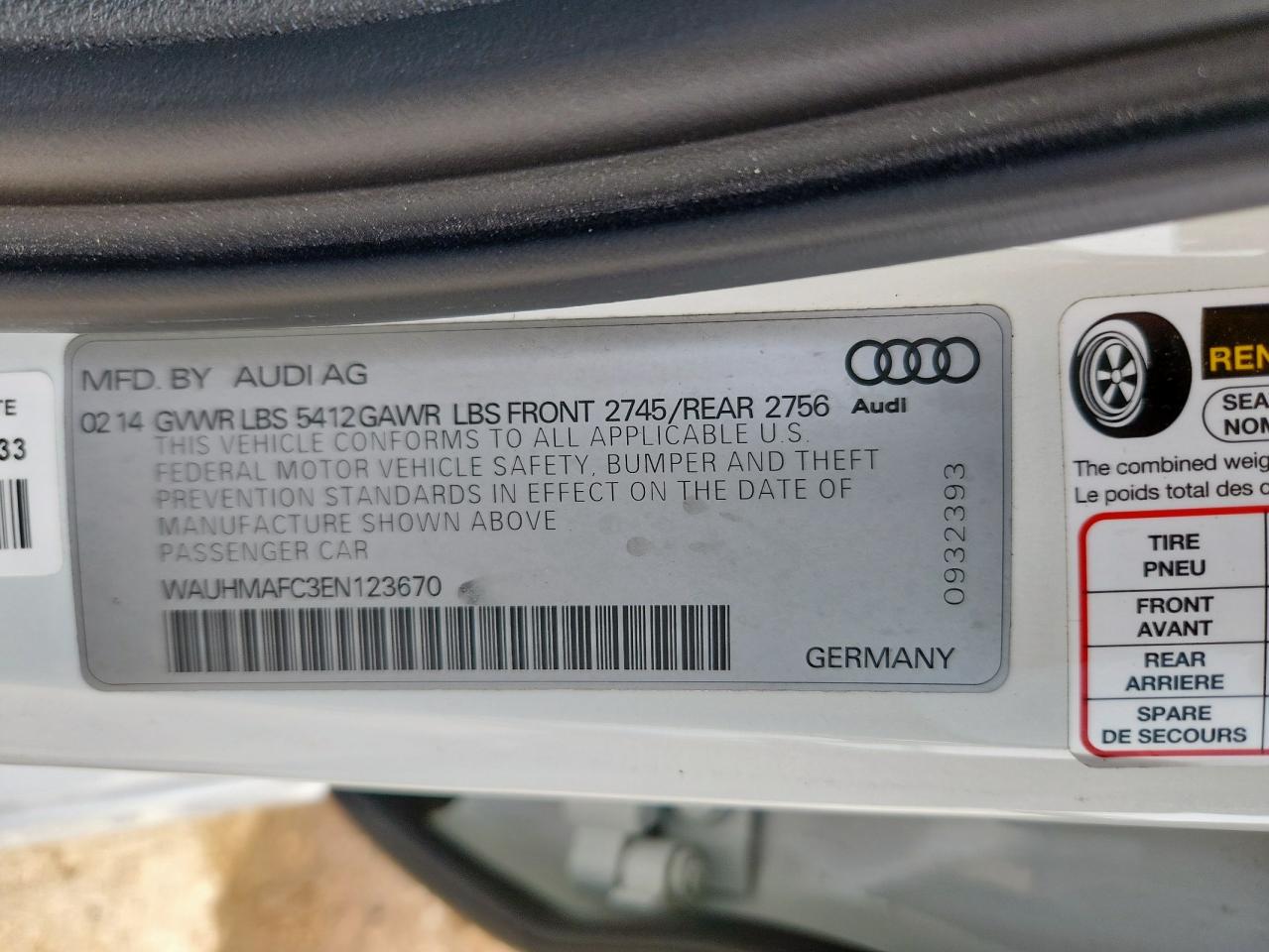 2014 Audi A6 Prestige VIN: WAUHMAFC3EN123670 Lot: 56535995