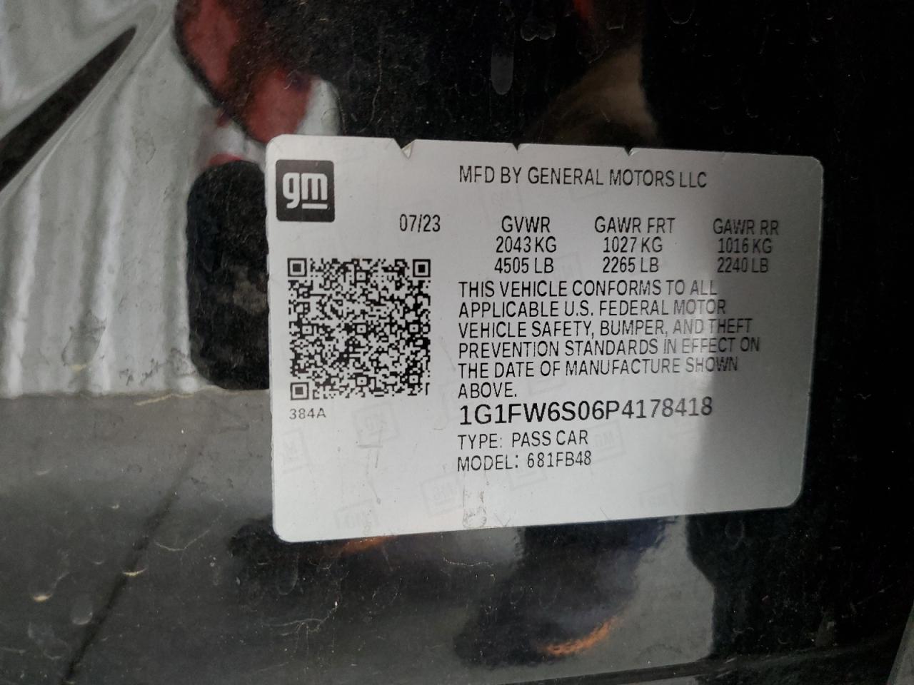 1G1FW6S06P4178418 CHEVROLET BOLT 2023