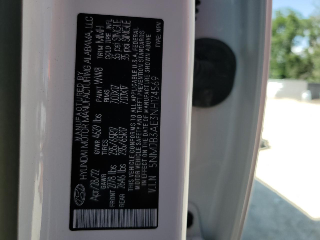2022 Hyundai Tucson Sel VIN: 5NMJB3AE3NH124569 Lot: 55614215