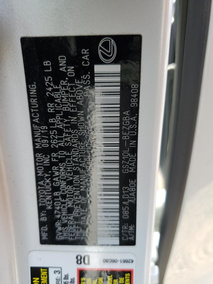 2020 Lexus Es 350 VIN: 58ADZ1B18LU052674 Lot: 57589665