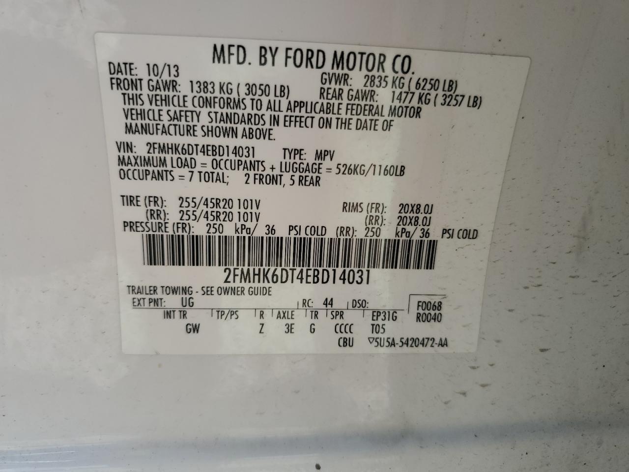 2014 Ford Flex Limited VIN: 2FMHK6DT4EBD14031 Lot: 57083435