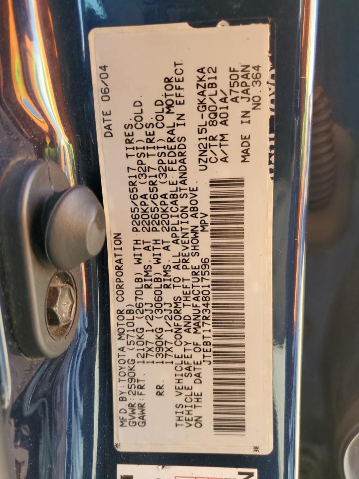 2004 Toyota 4Runner Limited VIN: JTEBT17R348017596 Lot: 56031295