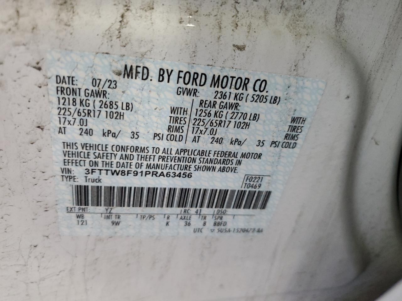 3FTTW8F91PRA63456 FORD MAVERICK 2023
