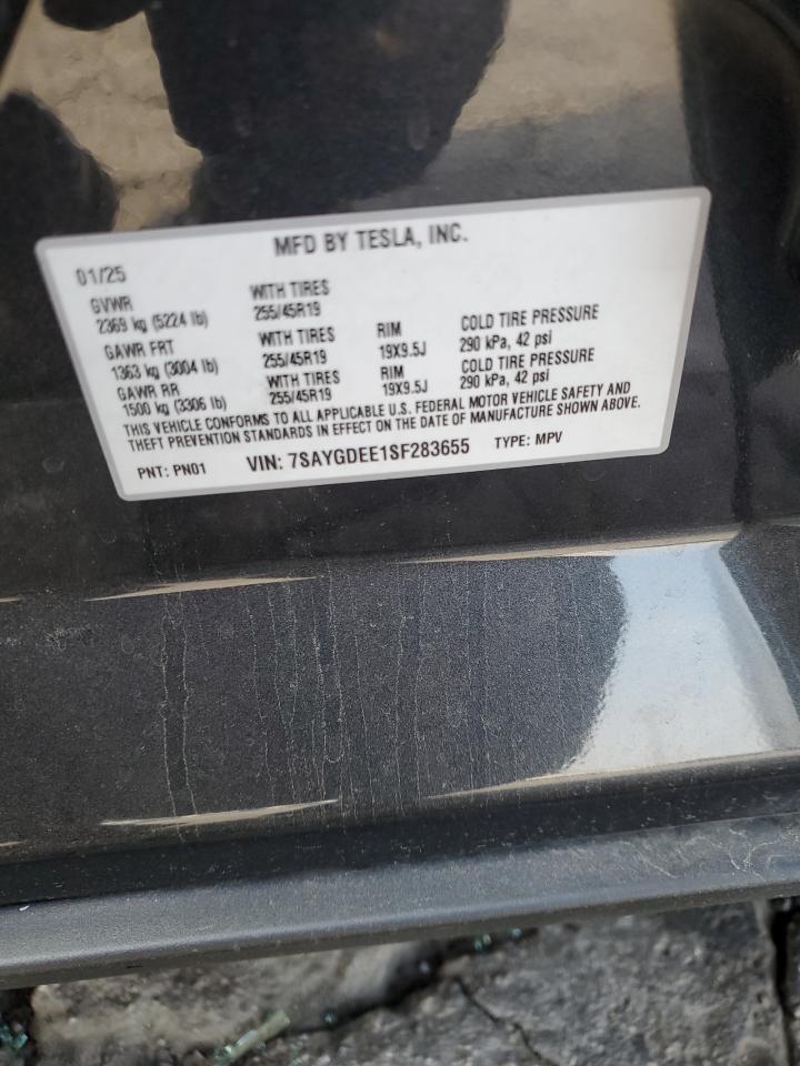 2025 Tesla Model Y VIN: 7SAYGDEE1SF283655 Lot: 57945935