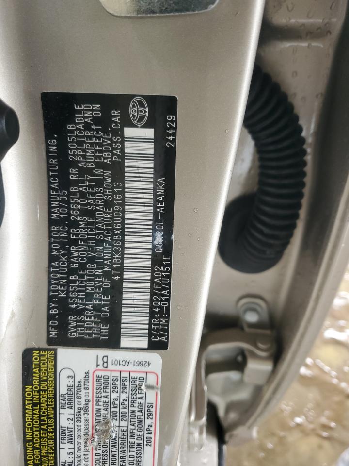 2006 Toyota Avalon Xl VIN: 4T1BK36BX6U091613 Lot: 56577405