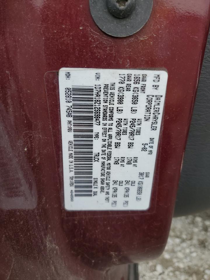 2002 Dodge Ram 1500 VIN: 1D7HA18Z12S698477 Lot: 57485465