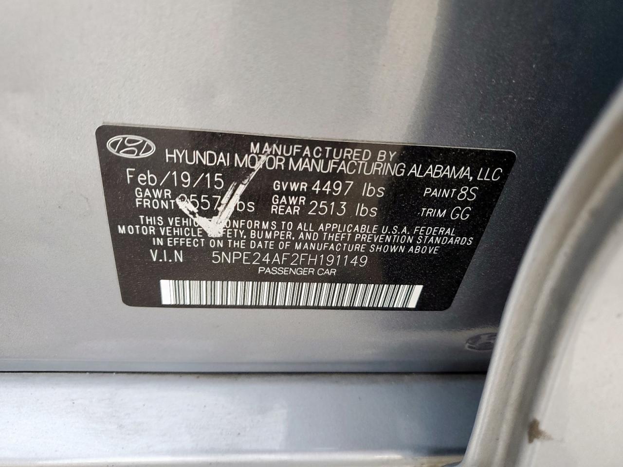 2015 Hyundai Sonata Se VIN: 5NPE24AF2FH191149 Lot: 56921245