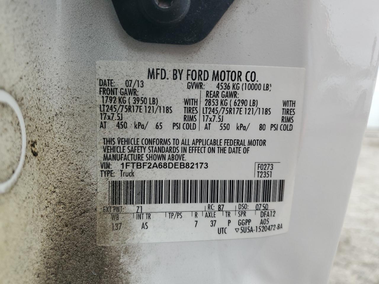 2013 Ford F250 Super Duty VIN: 1FTBF2A68DEB82173 Lot: 54871415