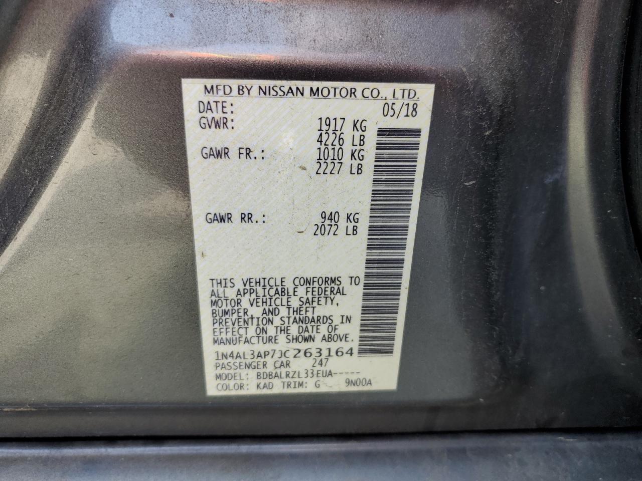 1n4al3ap7jc263164 1N4AL3AP7JC263164 2018 Nissan Altima 2.5