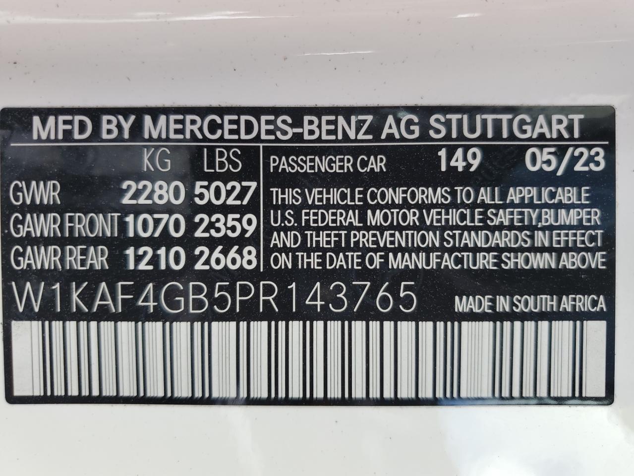 2023 Mercedes-Benz C 300 VIN: W1KAF4GB5PR143765 Lot: 56365395