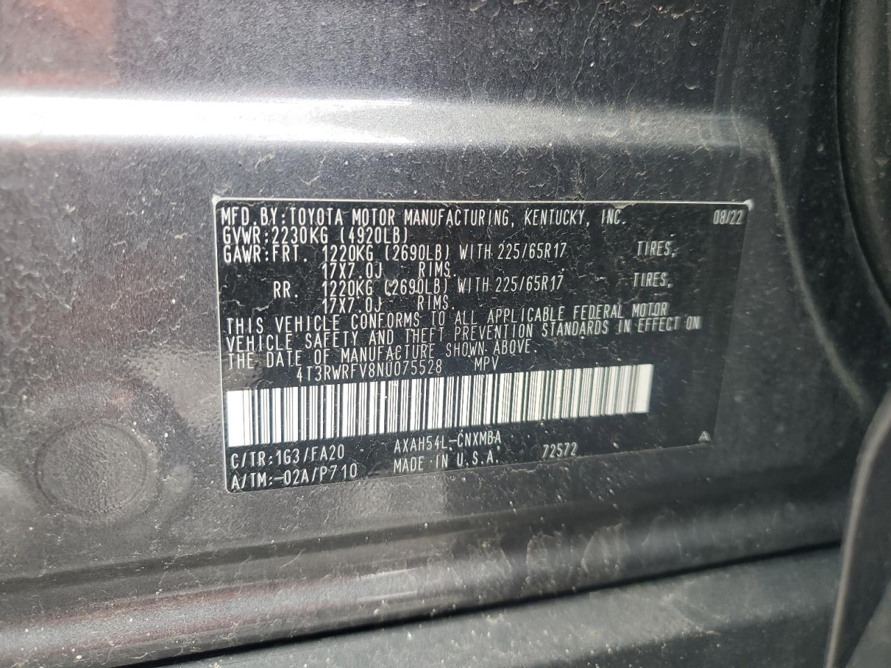 2022 Toyota Rav4 Xle VIN: 4T3RWRFV8NU075528 Lot: 56925215