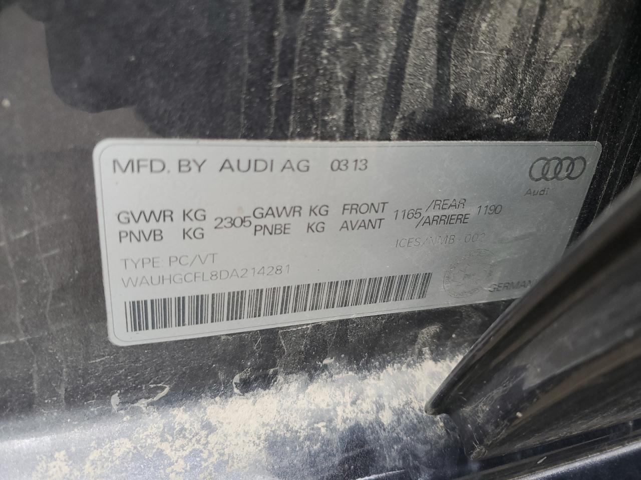 2013 Audi S4 Premium VIN: WAUHGCFL8DA214281 Lot: 55985875