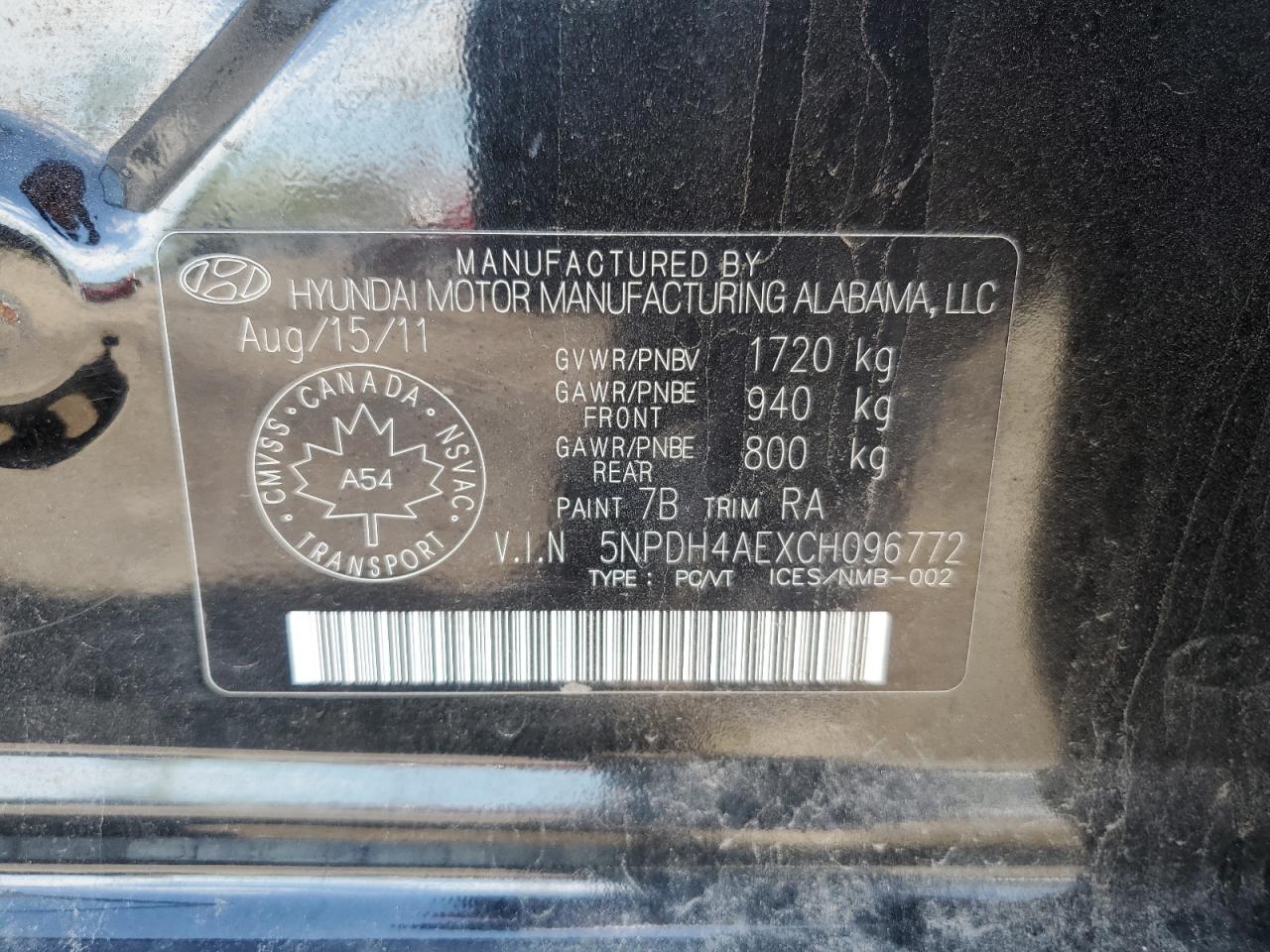 2012 Hyundai Elantra Gls VIN: 5NPDH4AEXCH096772 Lot: 56947835