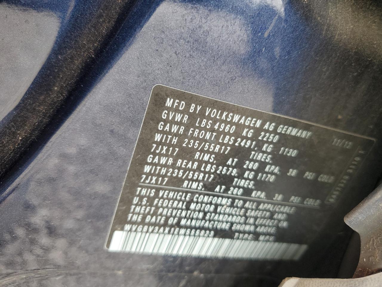 2014 Volkswagen Tiguan S VIN: WVGBV3AX1EW555823 Lot: 56798025