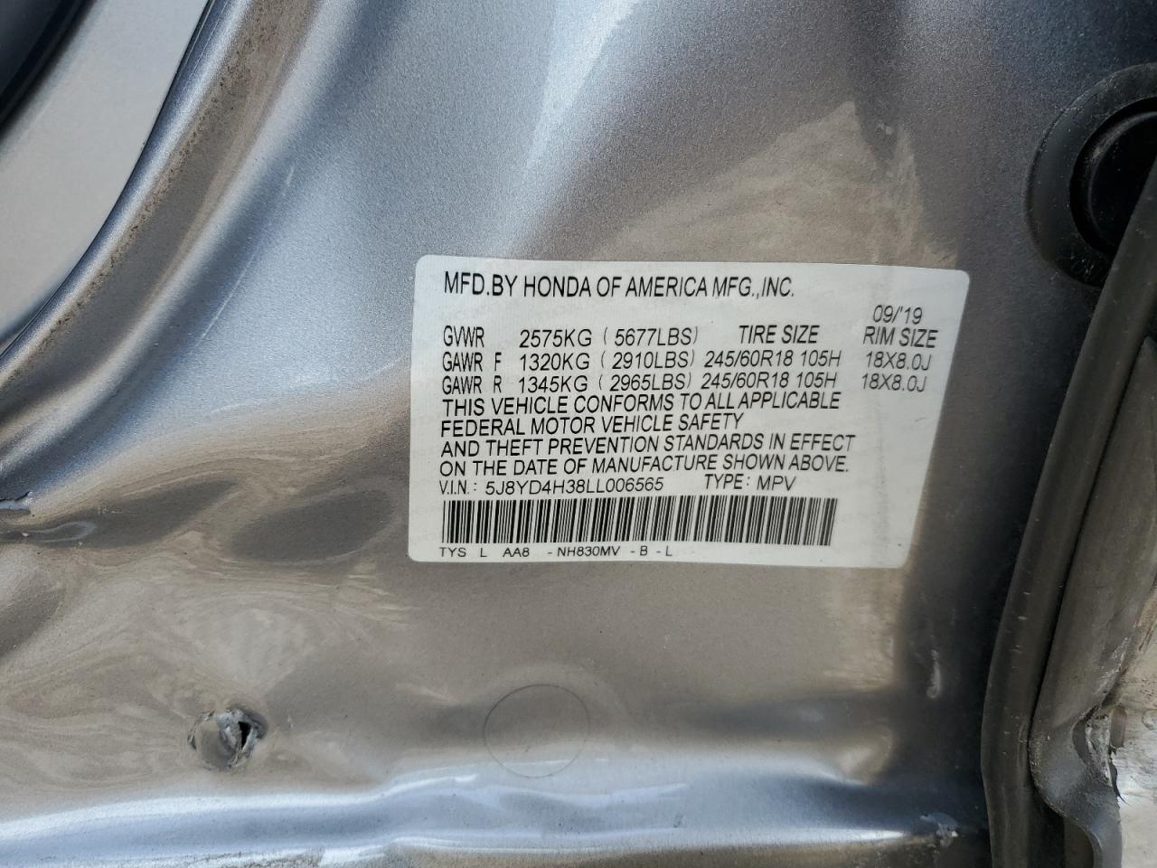 2020 Acura Mdx VIN: 5J8YD4H38LL006565 Lot: 56508665