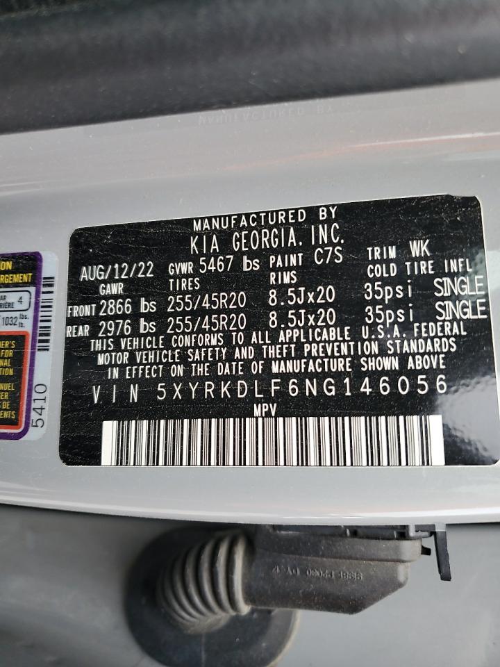 2022 Kia Sorento Sx VIN: 5XYRKDLF6NG146056 Lot: 58358405