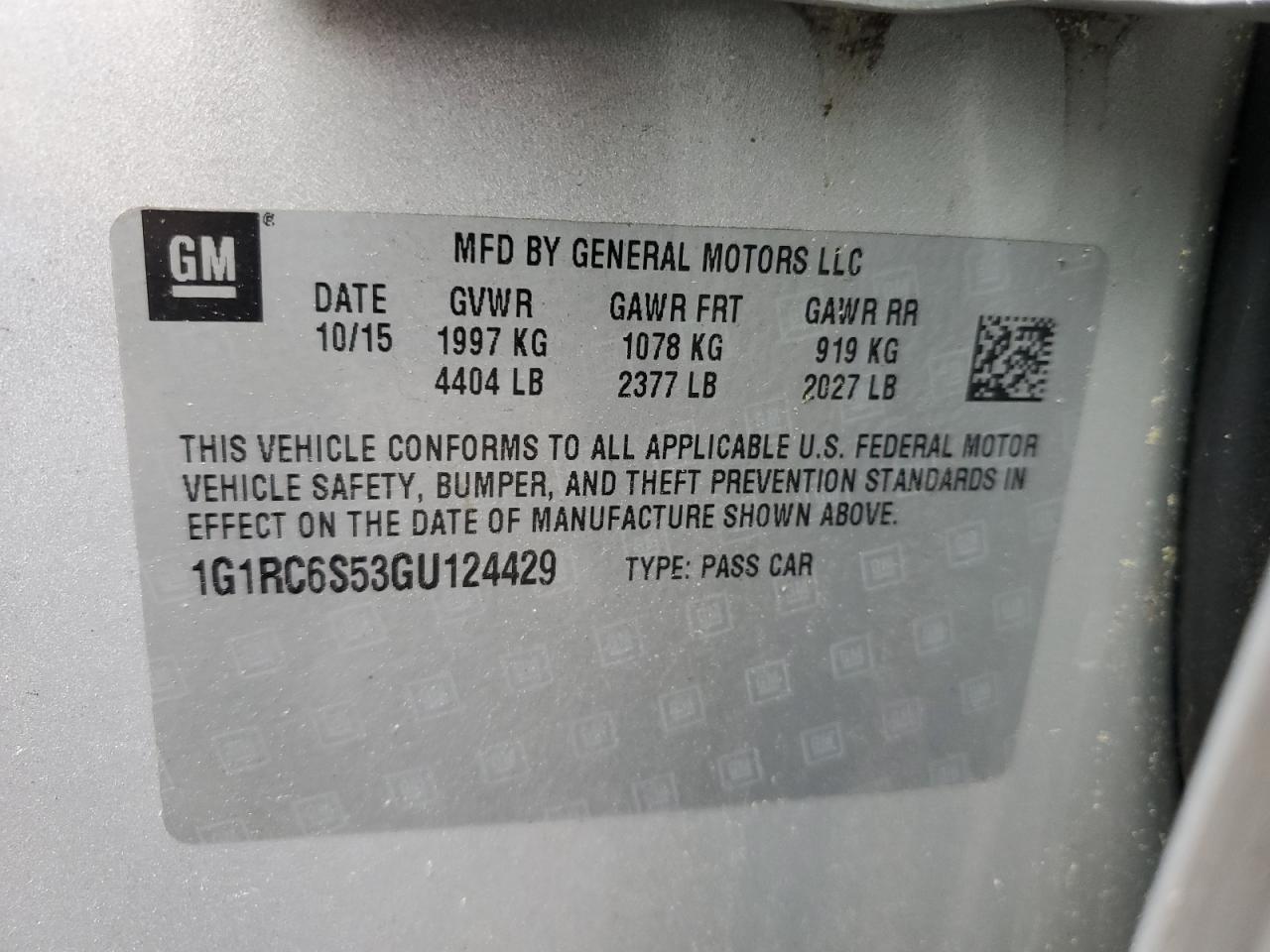 2016 Chevrolet Volt Lt VIN: 1G1RC6S53GU124429 Lot: 56886865