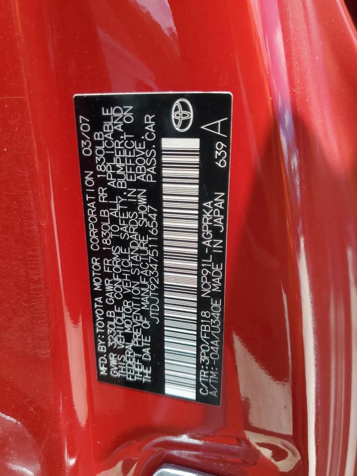 2007 Toyota Yaris VIN: JTDJT923475116547 Lot: 56952285