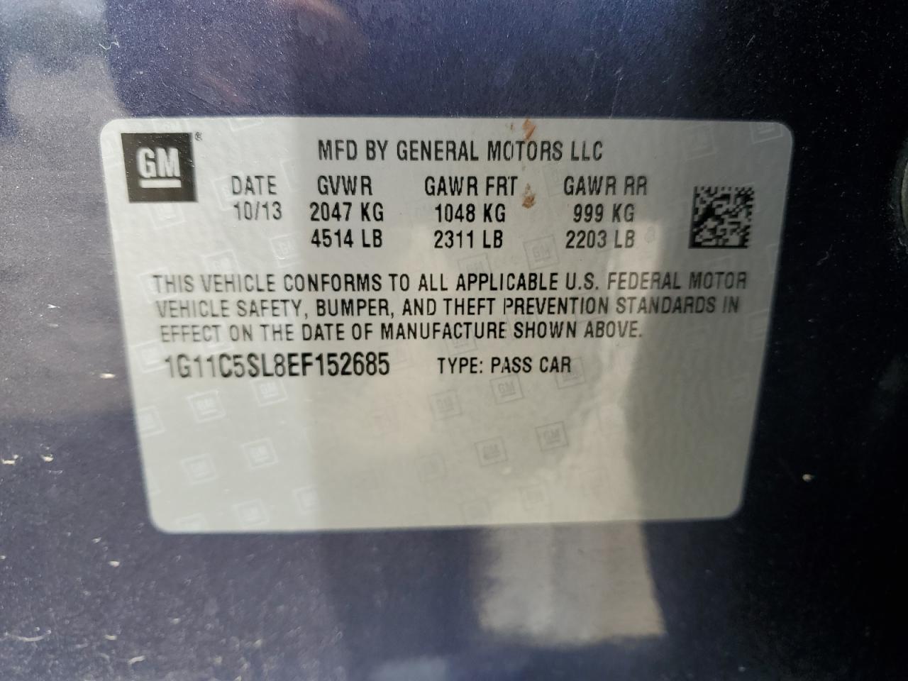 2014 Chevrolet Malibu 1Lt VIN: 1G11C5SL8EF152685 Lot: 56282405