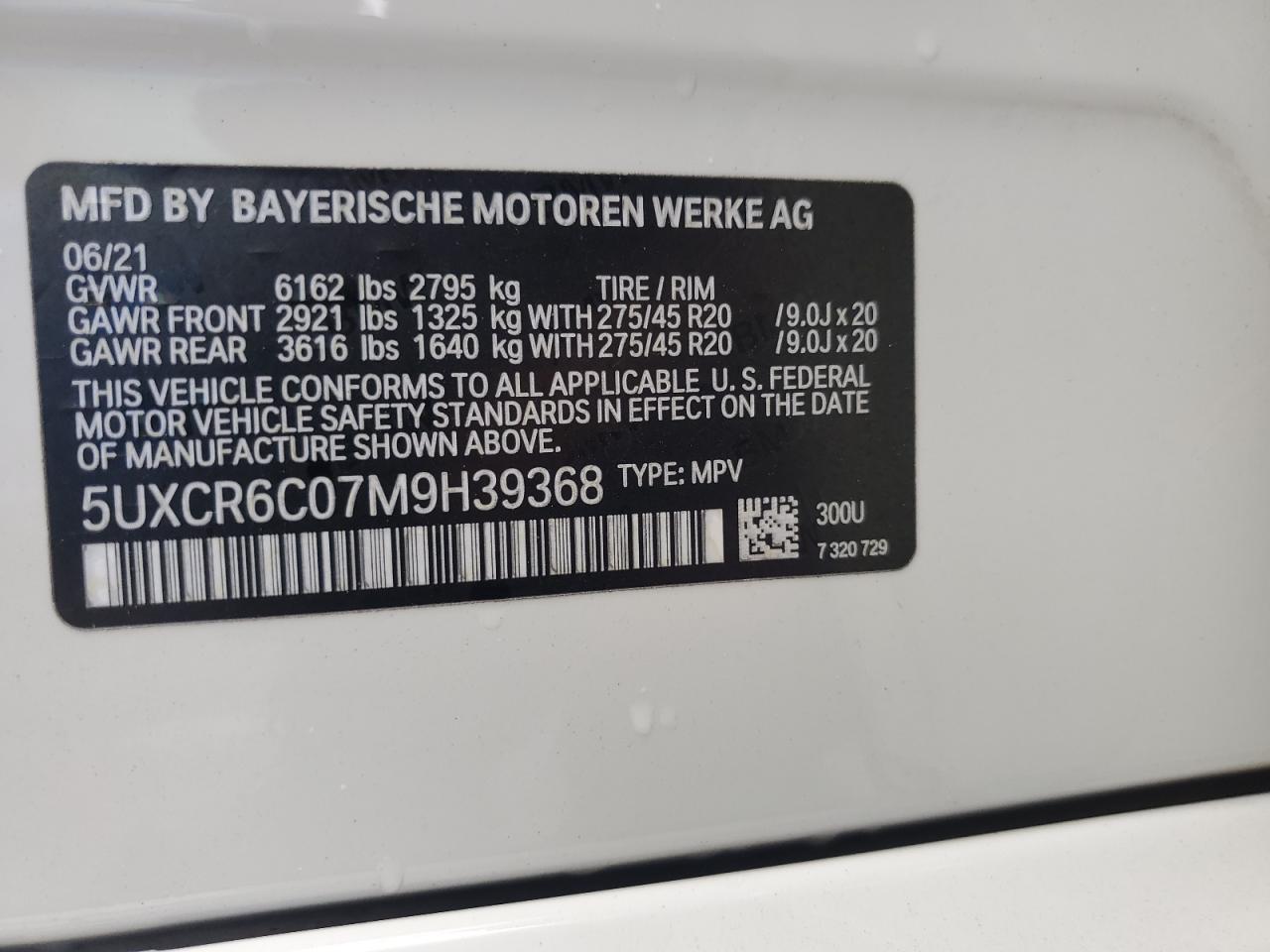 2021 BMW X5 xDrive40I VIN: 5UXCR6C07M9H39368 Lot: 57122975