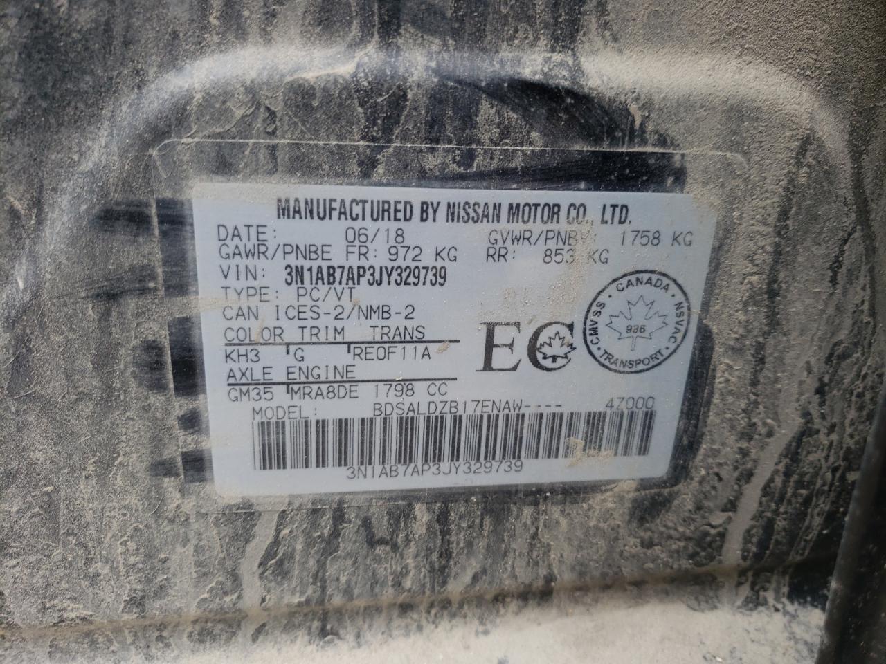 3N1AB7AP3JY329739 NISSAN SENTRA 2018