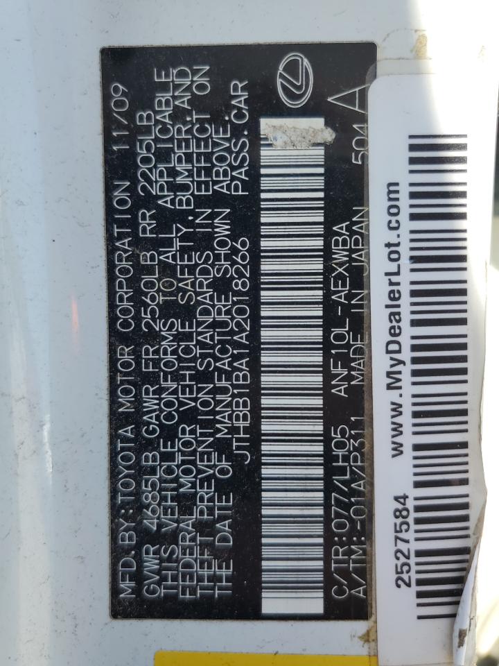 2010 Lexus Hs 250H VIN: JTHBB1BA1A2018266 Lot: 56963105