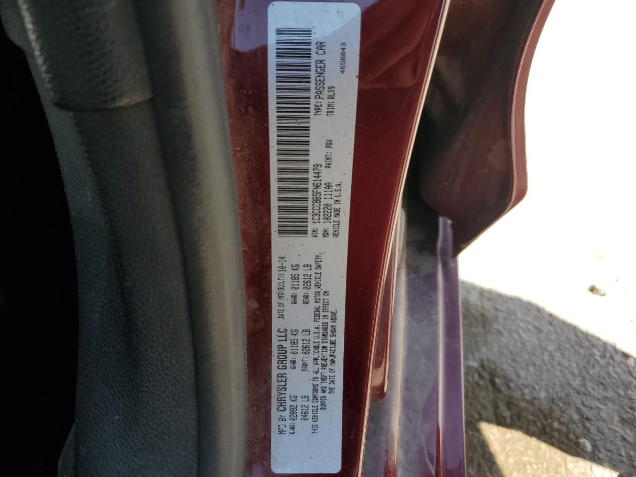 2015 Chrysler 200 S VIN: 1C3CCCBB5FN614479 Lot: 57257675