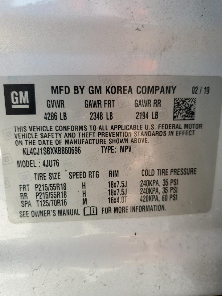 2019 Buick Encore Sport Touring VIN: KL4CJ1SBXKB860696 Lot: 56397425