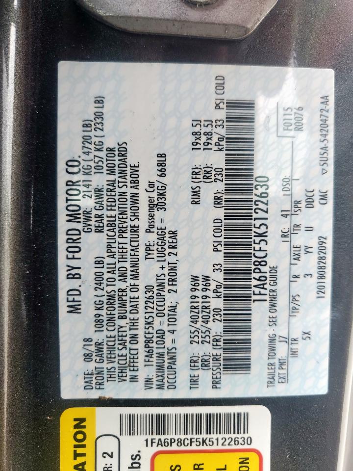 2019 Ford Mustang Gt VIN: 1FA6P8CF5K5122630 Lot: 57345845