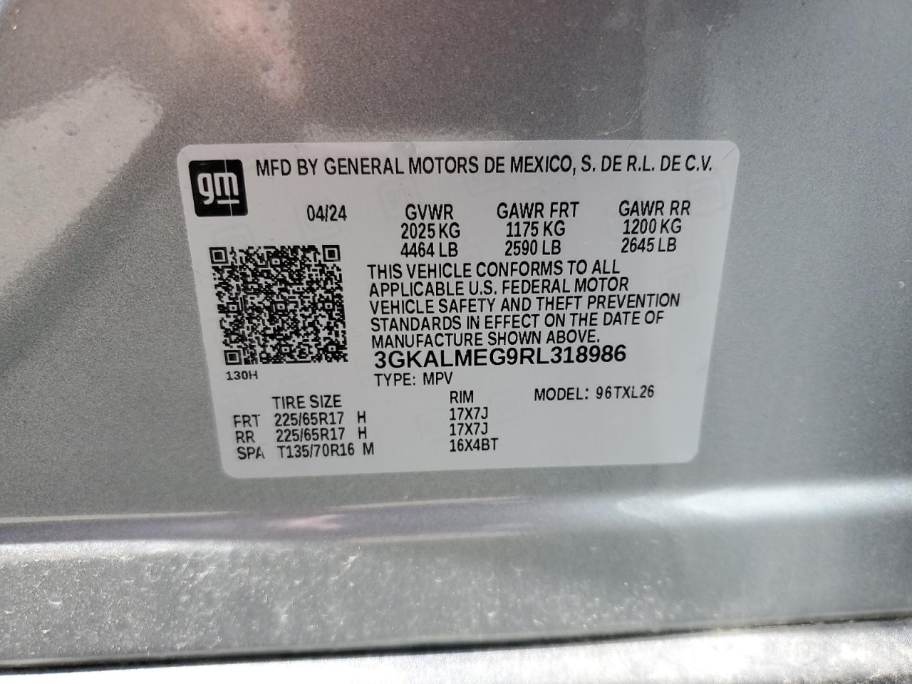 2024 GMC Terrain Sle VIN: 3GKALMEG9RL318986 Lot: 57306185
