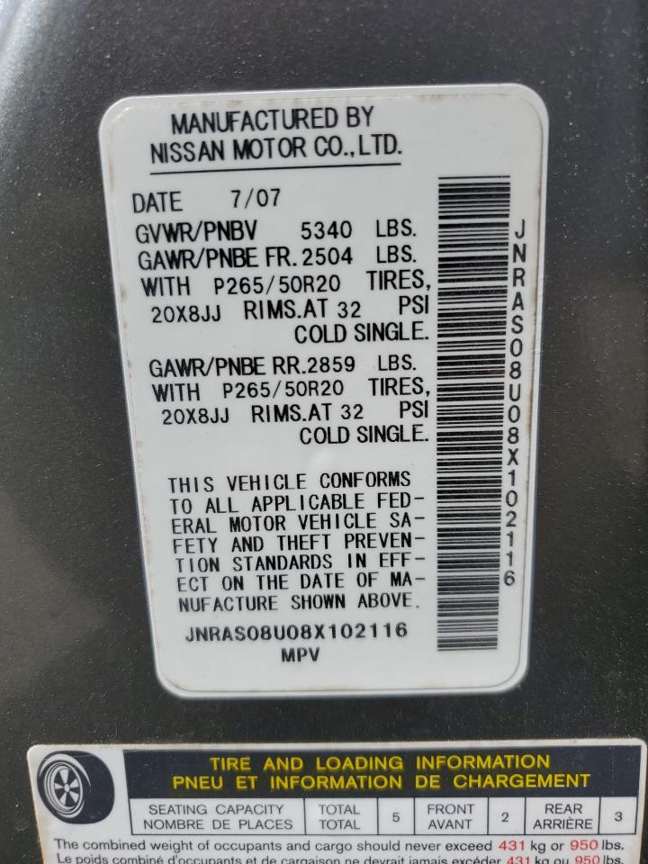 2008 Infiniti Fx35 VIN: JNRAS08U08X102116 Lot: 56519735