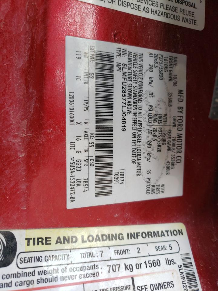 2007 Lincoln Navigator VIN: 5LMFU28577LJ04819 Lot: 55955025
