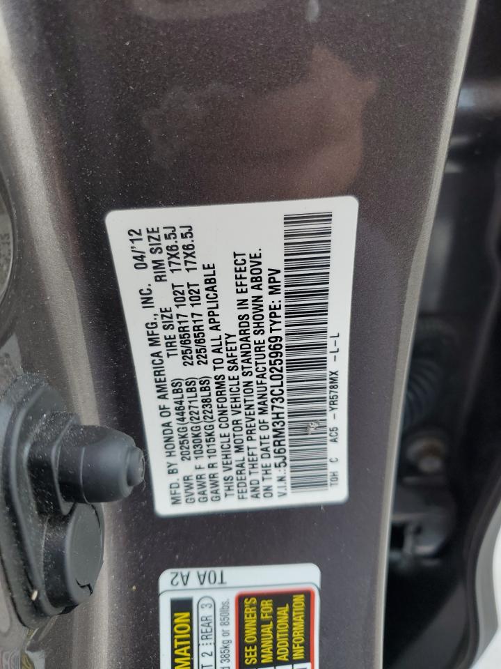 2012 Honda Cr-V Exl VIN: 5J6RM3H73CL025969 Lot: 63256375